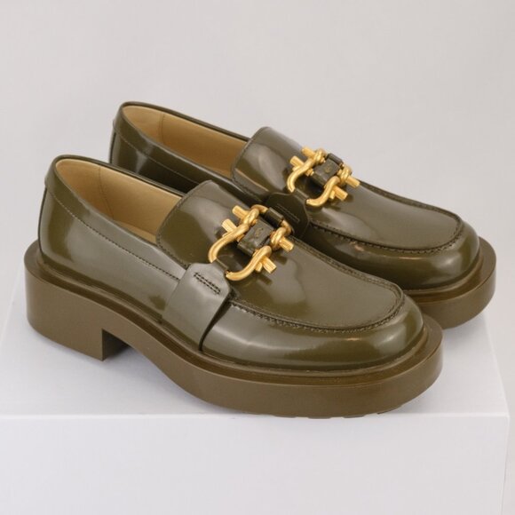 Bottega Veneta Monsieur Patent Leather Loafers, Dark Olive Green, EU 36 / US 6 - Picture 4 of 12